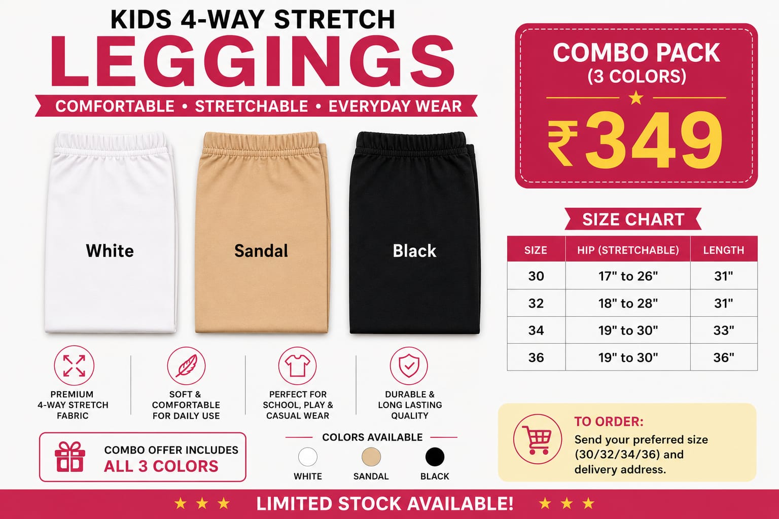 Kids 4-Way Lycra Full-Length Leggings