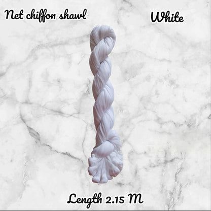 White net chiffon shawl on a marble background