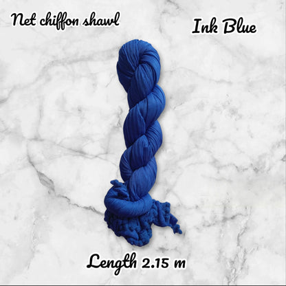Ink Blue chiffon shawl on a marble background
